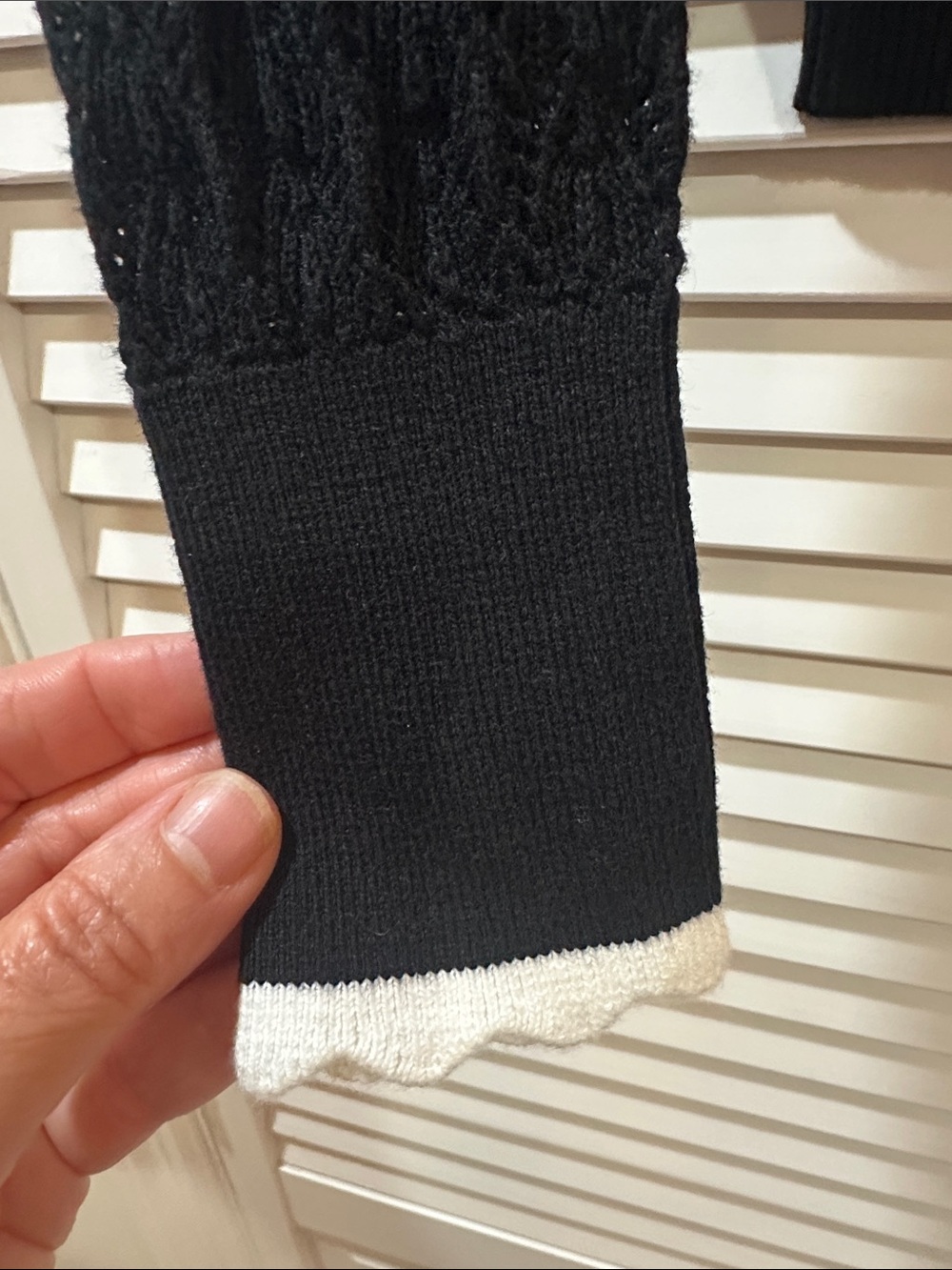 LOFT Black Cardigan with Cream Scalloped Trim - Picture 5 of 10